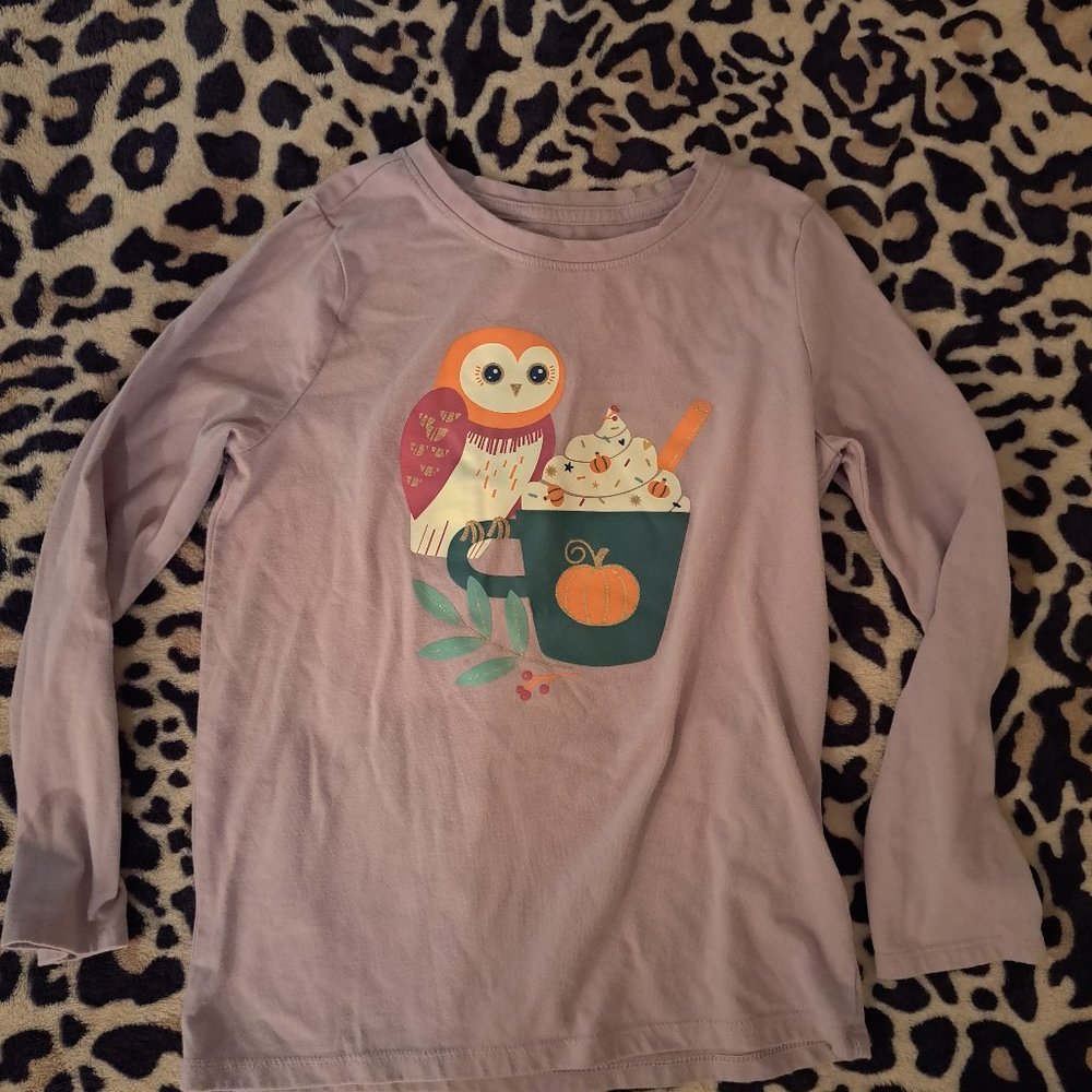 Cat & Jack Light Purple Owl Pumpkin Latte Girls Long sleeved shirt